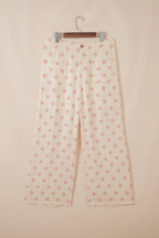 White Polka Dot Print Patched Pocket Loose Pants