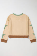 Light Pink Star Patchwork Exposed Seam Oversized Sweatshirt