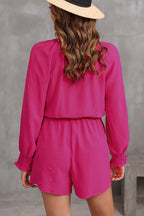 Rose Tie Knot V Neck Puff Long Sleeve Romper