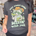 Women’s graphite graphic T-shirt by FestiviTees with "Done Dillin' With Yall" design, casual apparel for everyday wear.