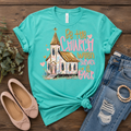 Teal women's Be the Church T-shirt by FestiviTees, Bella+Canvas apparel, casual short-sleeve shirt for women.