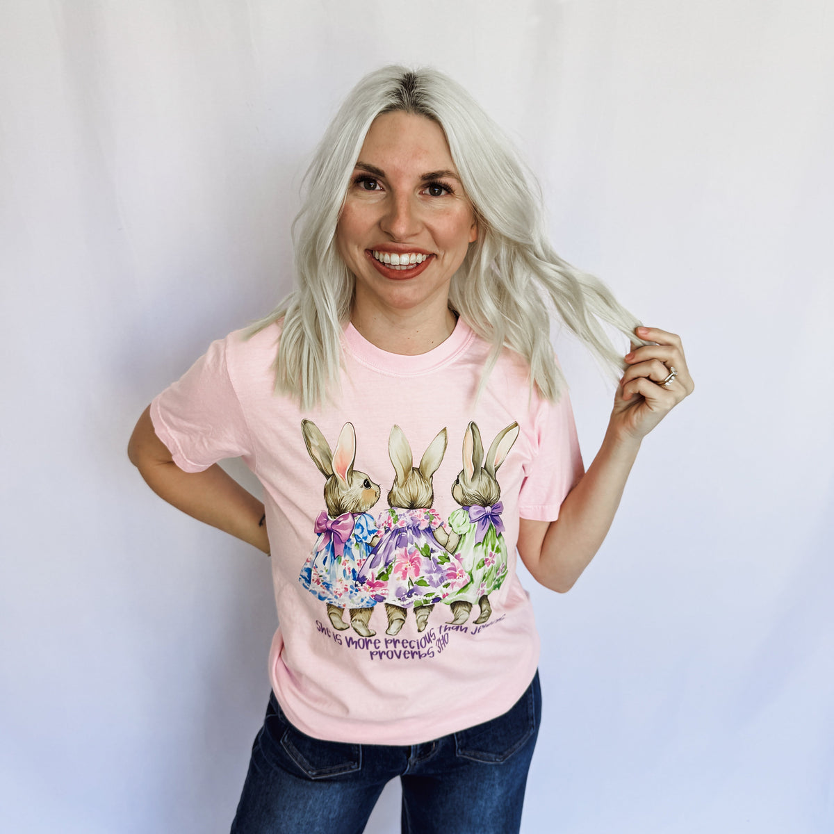 Women’s graphic T-shirt by FestiviTees featuring “More Precious Than Jewels” design, in soft comfort colors.