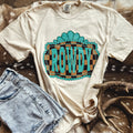 Women’s Ivory Rowdy Western Check Graphic T-Shirt by FestiviTees, casual Western-inspired design, front graphic print.