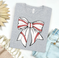 Women’s Baseball Bow Graphic T-Shirt by FestiviTees featuring a playful baseball bow design on a Heather athletic T-shirt.