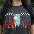 Women’s Desert Skull Flame Mama soft graphic T-shirt by FestiviTees, featuring a desert skull and flame design on a casual tee.