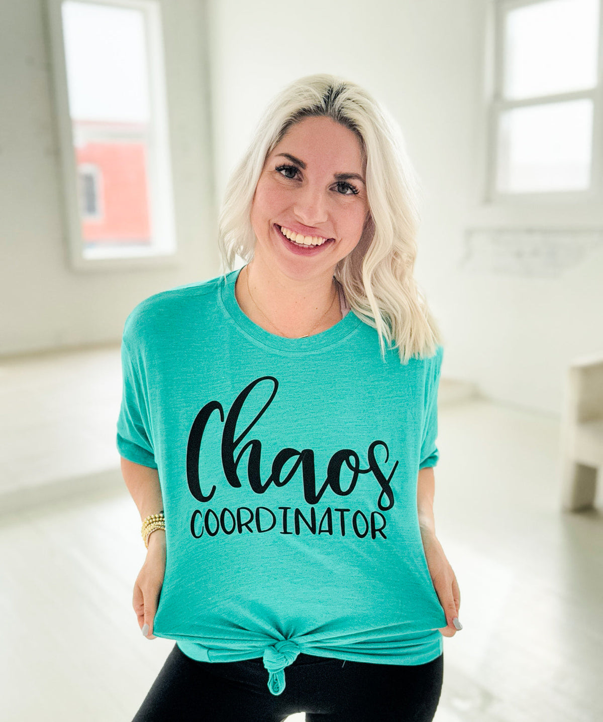 Teal Chaos Coordinator graphic T-shirt for women by FestiviTees, casual apparel featuring bold text and a relaxed fit.