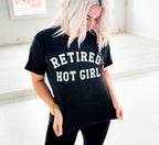 Women’s Heather Graphite T-shirt with Retired Hot Girl graphic by FestiviTees, casual unisex apparel for women.