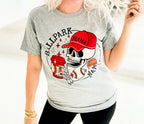 Heather grey women’s Ballpark Mama graphic T-shirt by FestiviTees, featuring a casual, unisex baseball-themed design.