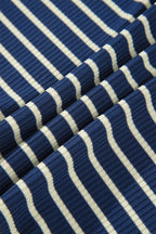 Blue and white stripe patchwork zip V-neck pullover with loose pants, two-piece set by Dear-Lover.