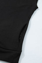 Black Solid Color High Neck Cap Sleeve Loose Top