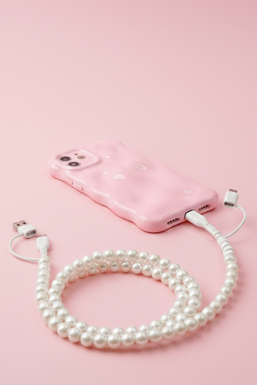 Grace+Emma beaded pearl multi charger, stylish white charger with beaded design, ideal for multiple device charging.