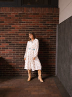 Ivory horse print shirt dress for ladies by Grace+Emma, featuring a relaxed fit and stylish design.