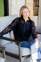 Grace+Emma Kathryn Classic Button-Up top in black lace for ladies, featuring a stylish and elegant design.