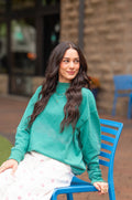 Forest green mock neck sweatshirt for women by Grace+Emma, casual ladies top with long sleeves and comfortable fit.
