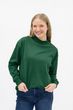 Forest green mock neck sweatshirt for women by Grace+Emma, casual ladies' top with long sleeves and comfortable fit.