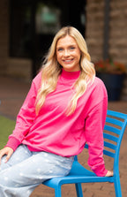 Hot pink Grace+Emma ladies' mock neck sweatshirt, long-sleeve top in XS size, casual and comfortable women's top.