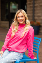 Hot pink mock neck sweatshirt for women by Grace+Emma, casual ladies top with long sleeves and comfortable fit.