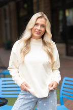Ivory mock neck sweatshirt for ladies by Grace+Emma, casual top with long sleeves and comfortable fit.