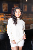 Ivory mock neck sweatshirt for women by Grace+Emma, casual ladies top with long sleeves and comfortable fit.