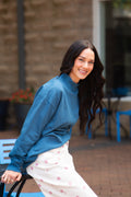 Navy mock neck sweatshirt for women by Grace+Emma, casual ladies top with long sleeves and comfortable fit.