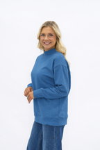 Navy mock neck sweatshirt for women by Grace+Emma, casual long-sleeve ladies top with a fitted design.