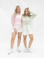 Light pink lace Kathryn Classic Button-Up women's top from Grace+Emma, featuring a feminine button-up design and elegant fabric details.
