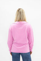 Pink V-neck collared pullover for women by Grace+Emma, featuring a stylish neckline and soft fabric.