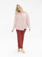 Grace+Emma Kathryn Classic Button-Up top for ladies in red stripes, featuring a stylish and casual design.