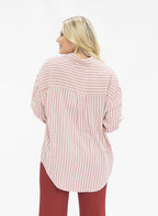 Grace+Emma Kathryn Classic Button-Up top for ladies in red stripes, featuring a stylish button-up design and tailored fit.