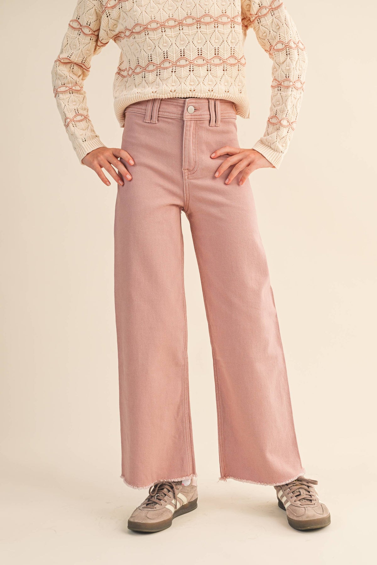 Girls' wide-leg denim pants by Heart and Arrow, tween kids style with classic blue denim and comfortable fit.