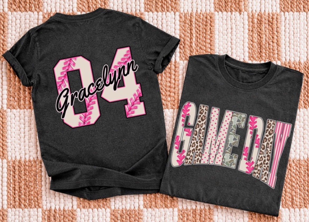 Custom pink Gameday softball or baseball by Houston Customs with personalized stitching and branding details.