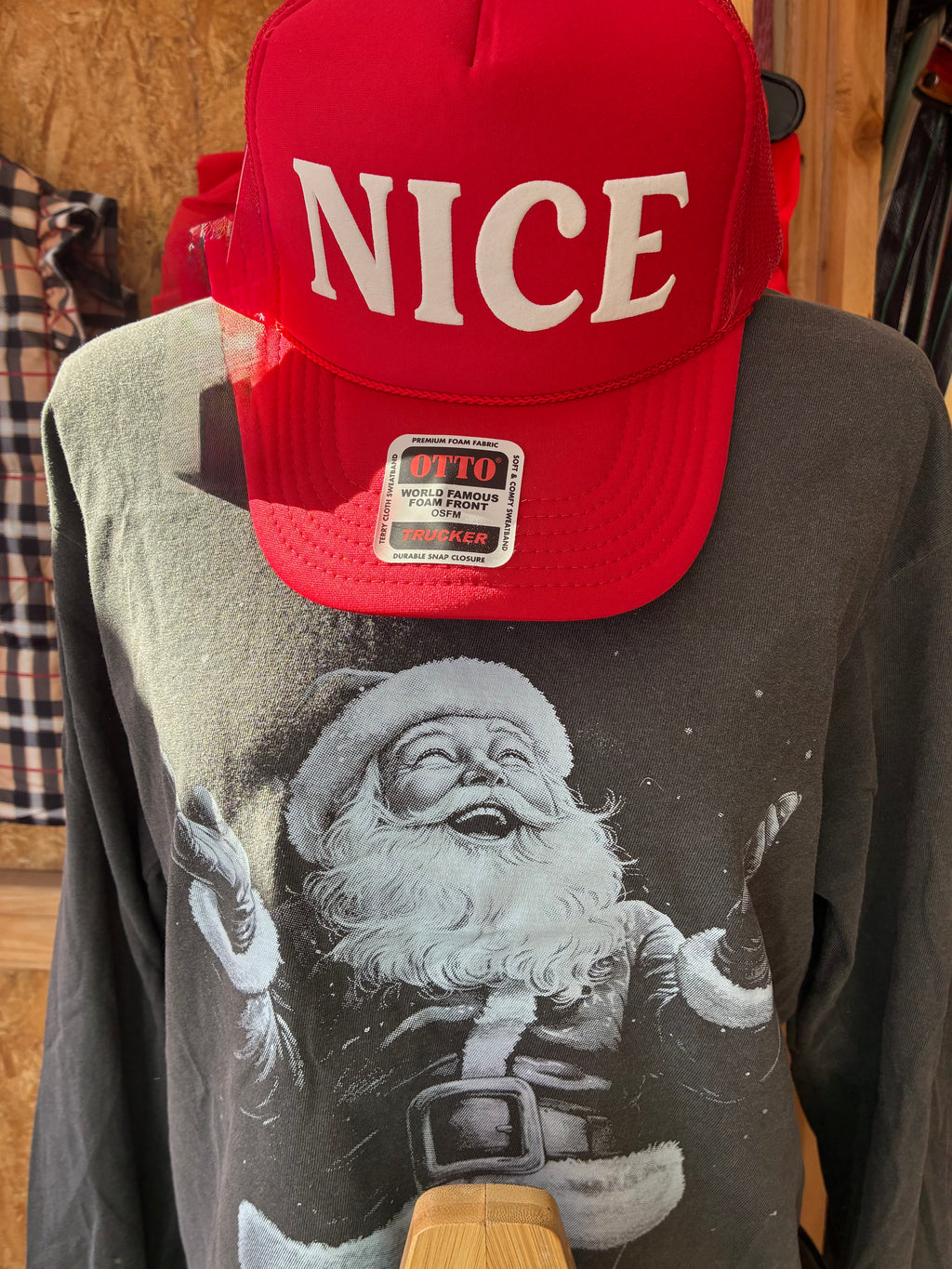 Small Houston Customs Santa figure with red suit and white beard, ideal for holiday decorations.
