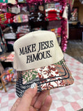 Make Jesus Famous hat by JANES BLESSINGS featuring a casual design and bold text on a comfortable fabric cap.