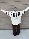 JANES BLESSINGS Forgiven sweatshirt in size S, featuring a comfortable gray fabric with a printed forgiveness design.