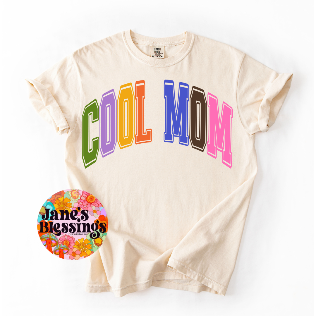 Jane's Blessings Cool Mom varsity sweatshirt, casual crewneck with varsity-style lettering and comfortable fabric for moms.