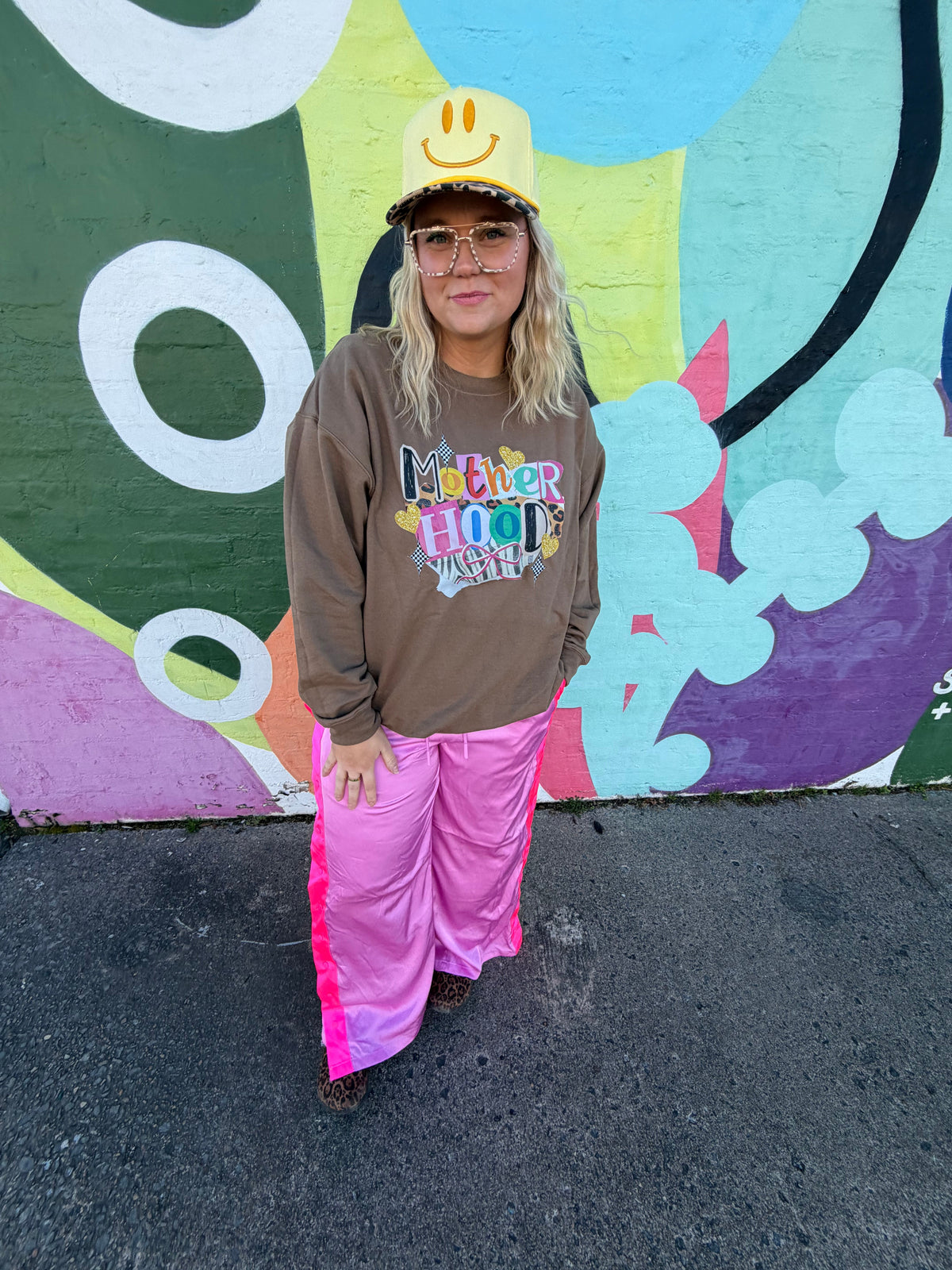 Jane's Blessings motherhood scrapbook sweatshirt featuring a cozy design with printed motherhood-themed artwork on the front.