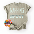 JANES BLESSINGS sweatshirt featuring "Napping is my fav Sport" text, casual fit, soft fabric, ideal for relaxed, cozy wear.