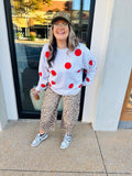 Red Dottie Sweatshirt by JANES BLESSINGS featuring a cozy fit with white polka dots on soft fabric.
