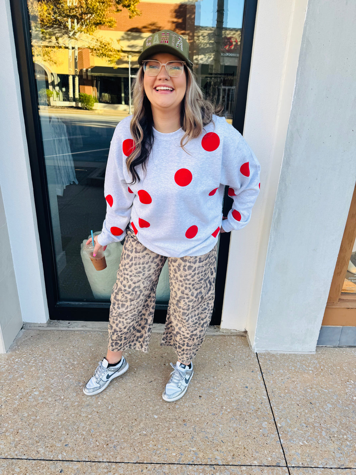 Red Dottie Sweatshirt by JANES BLESSINGS featuring a cozy fit with white polka dots on soft fabric.