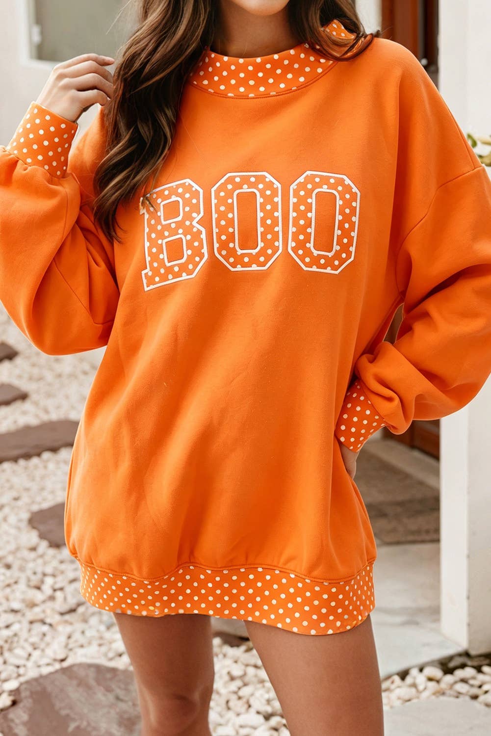 Little Daisy Closet red polka dot holiday sweatshirt with contrast trim and mock neck, ideal for fall and winter wear.