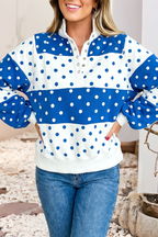 Blue Little Daisy Closet graphic sweatshirt with contrast colorblock and polka dot print, casual and stylish for everyday wear.