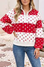 Blue Little Daisy Closet graphic sweatshirt with contrast colorblock and polka dot print, featuring a casual, stylish design.