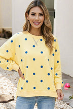 Yellow LDC polka dot round neck oversized sweatshirt from Little Daisy Closet, featuring a cozy, relaxed fit and playful print.