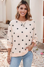 Yellow polka dot oversized sweatshirt with a round neckline from Little Daisy Closet, casual and comfortable for everyday wear.