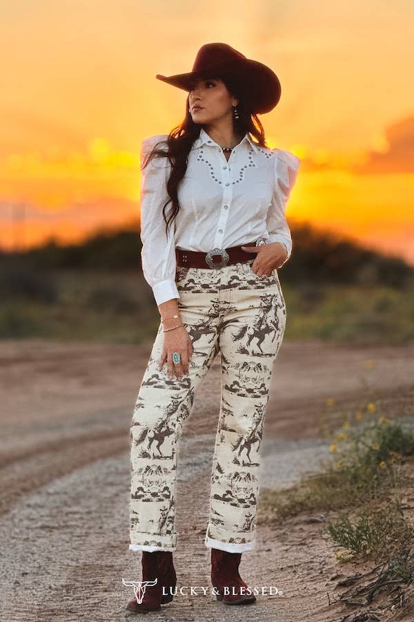 Beige Desert high-rise Trouser Jeans by Lucky & Blessed with a 32-inch inseam, styled with a relaxed fit and classic design.