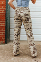 Beige desert high-rise trouser jeans by Lucky & Blessed with a 32-inch inseam, styled for a casual, comfortable fit.