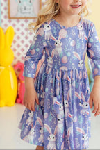 Beautiful Bunnies 3/4 Sleeve Pocket Twirl Dress