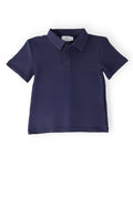 Navy boys' short-sleeve polo shirt by Mila & Rose ®, featuring a classic collar and button placket for casual style.