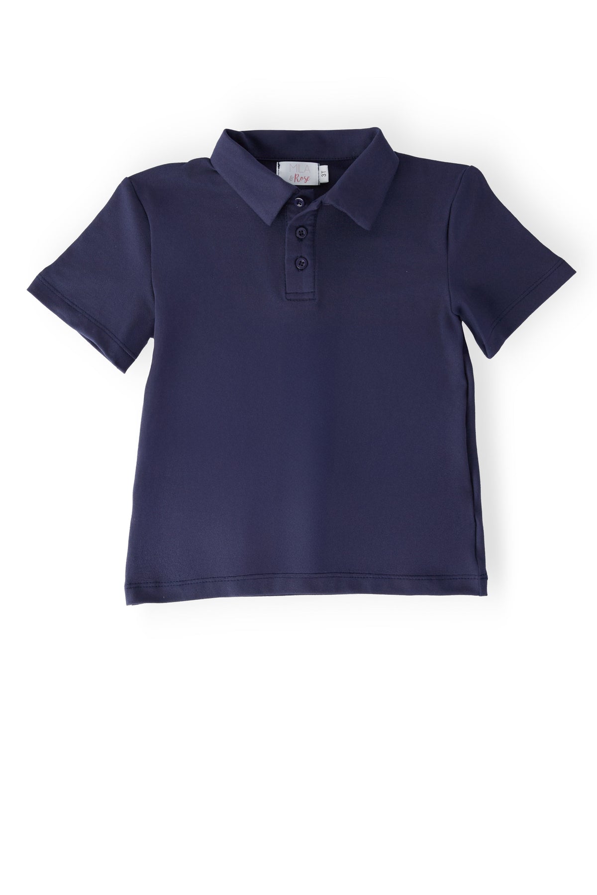 Navy boys' short-sleeve polo shirt by Mila & Rose ®, featuring a classic collar and button placket for casual style.