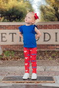 Red Mustang leggings for toddlers by Mila & Rose, featuring a vibrant, comfortable design with a Mustang horse print.